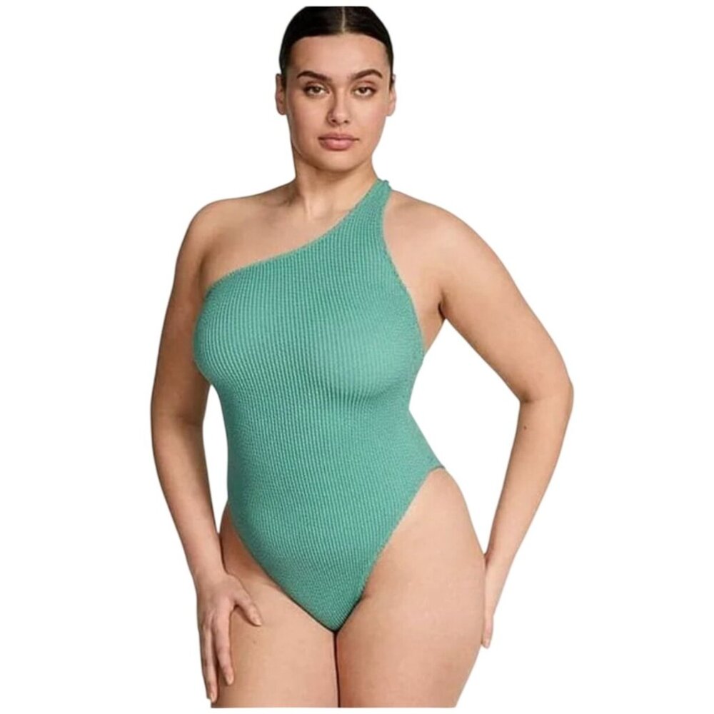 Victoria's Secret crinkle One-Shoulder Blue Textured Swimsuit SOFT vacation XL - Picture 10 of 10